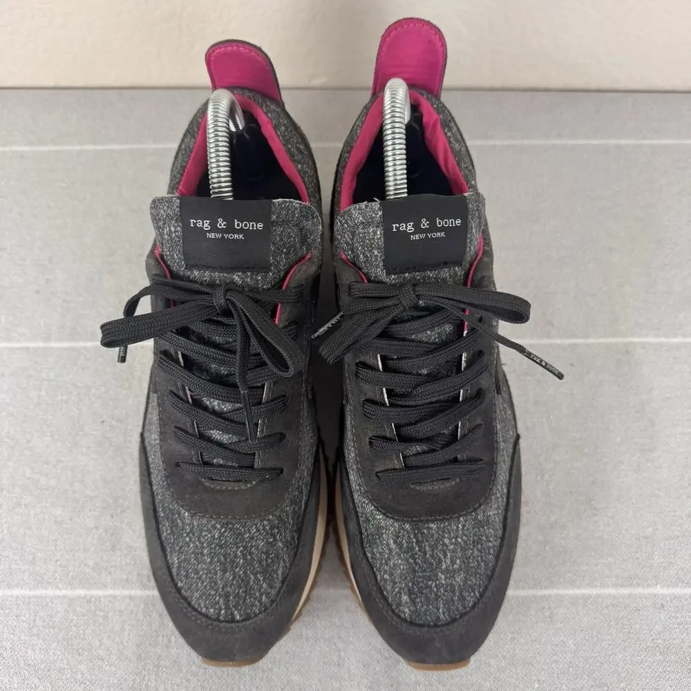 Rag & Bone Retro Runners Sporty Athletic Running Sneakers Grey Denim Pink 9 / 39